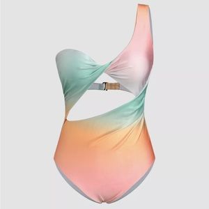 Colorful asymmetrical twist one piece swimsuit
